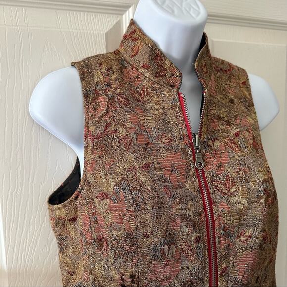 YANSI FUGEL Fully Reversible Sleeveless Zip-up Vest Women’s size Small Brown Red - Picture 5 of 13